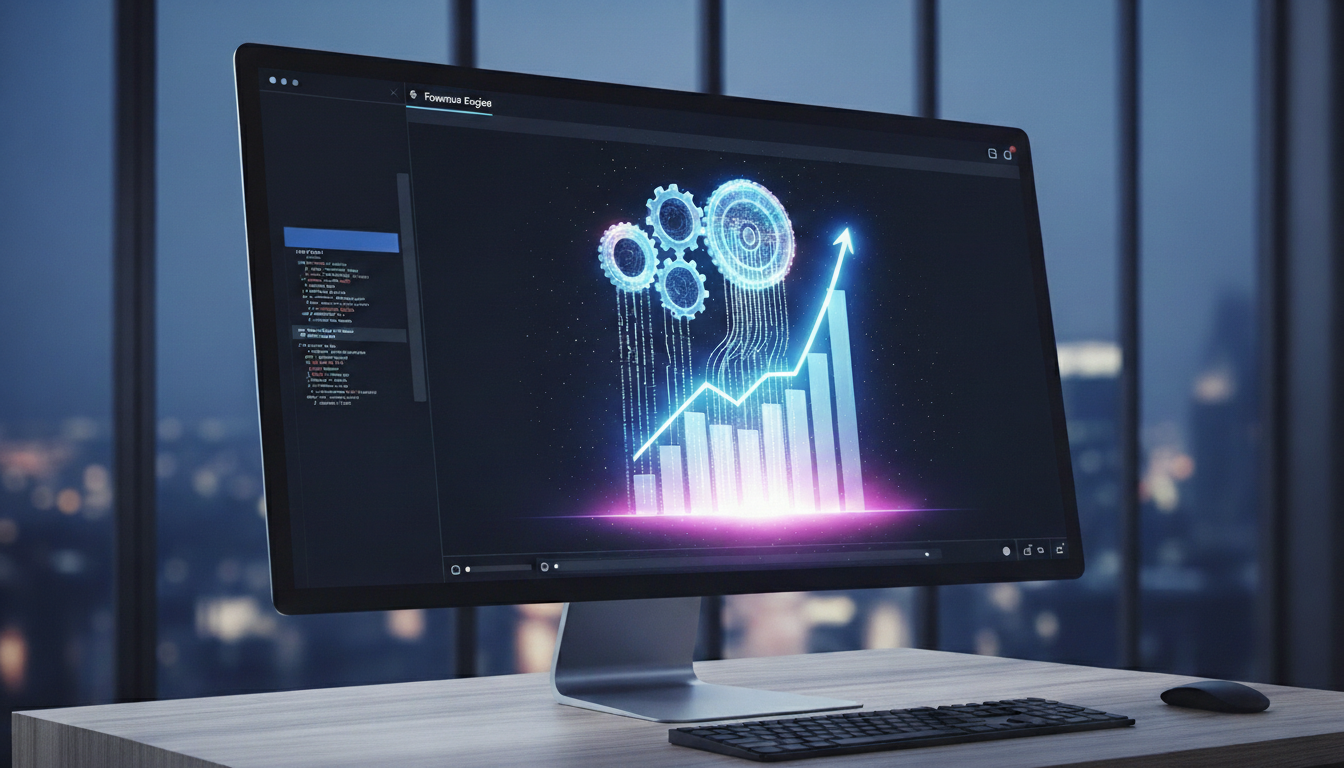 computer monito showing infographic of profit growth for a blog article about selling on gumroad
