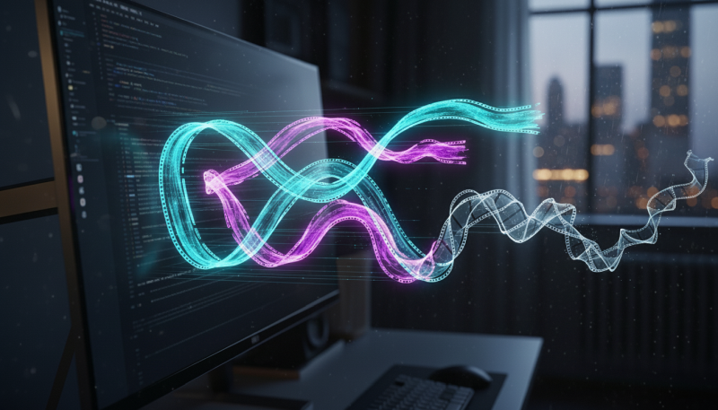 holographic fractal movie strips emerging from computer moniotr